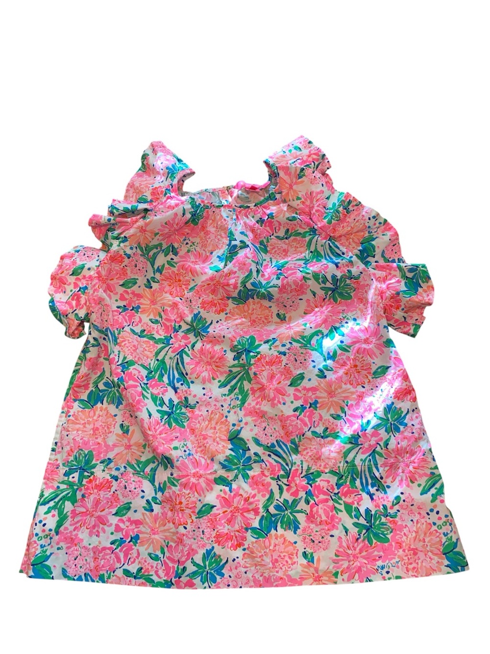 Lilly Pulitzer Pink & Green Floral Ruffle Shell - Picture 4 of 6